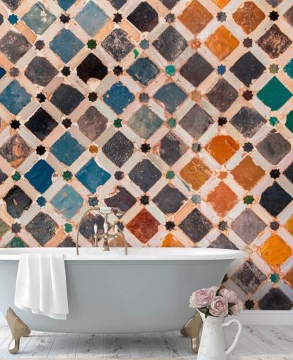 papier peint carrelage arabe vintage coloré