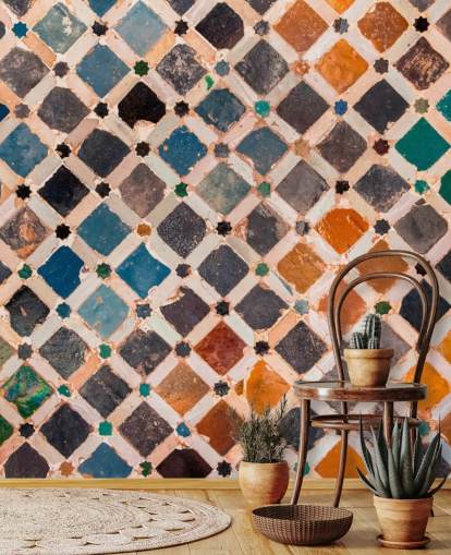 farverige vintage arabisk flise tapet
