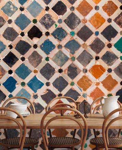 colourful vintage arabic tile wallpaper