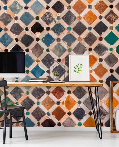colourful vintage arabic tile wallpaper