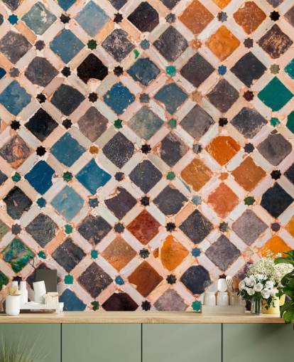 colourful vintage arabic tile wallpaper
