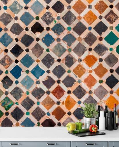 colourful vintage arabic tile wallpaper