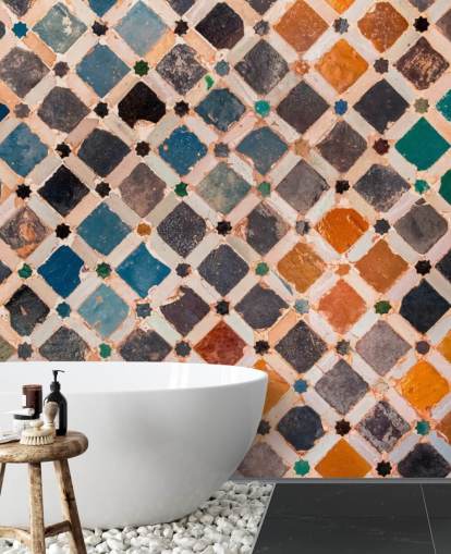colourful vintage arabic tile wallpaper