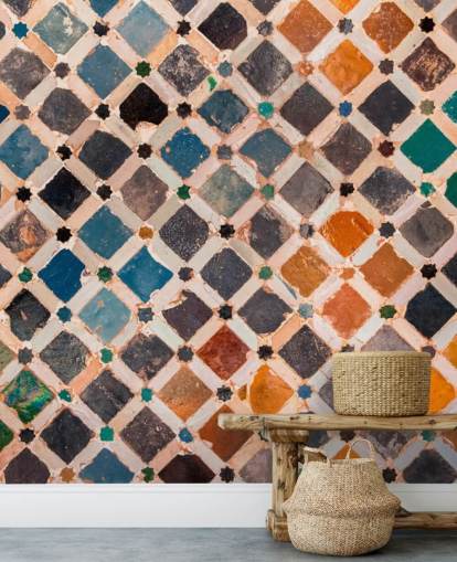 colourful vintage arabic tile wallpaper