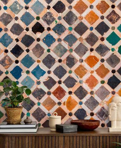 colourful vintage arabic tile wallpaper