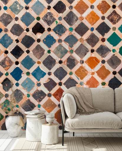 colourful vintage arabic tile wallpaper