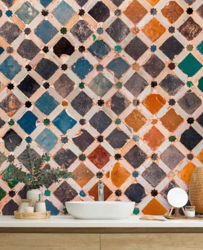 papier peint carrelage arabe vintage coloré