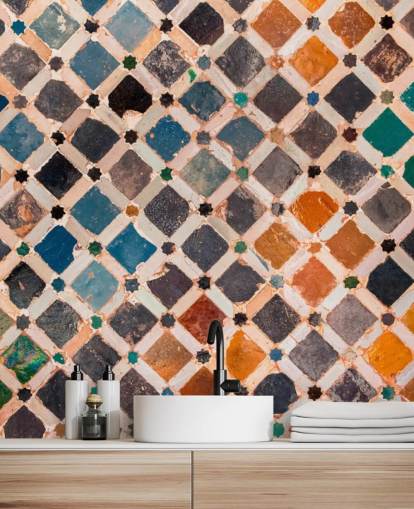 papier peint carrelage arabe vintage coloré
