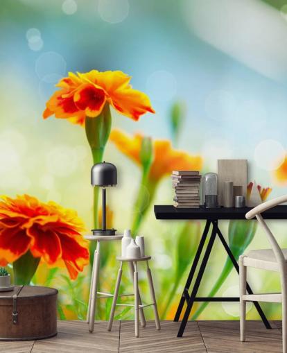 Oranje bloem behang Oranje bloem behang