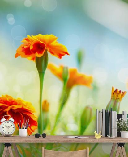 Orange Blumen-Tapete