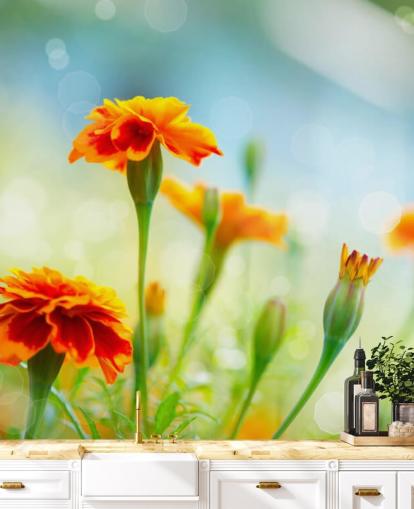 Orange Blumen-Tapete Orange Blumen-Tapete