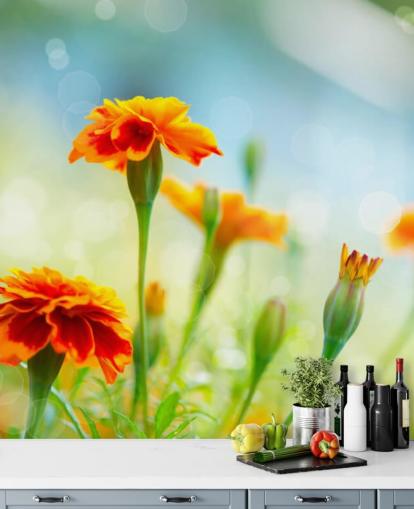 Orange Blumen-Tapete