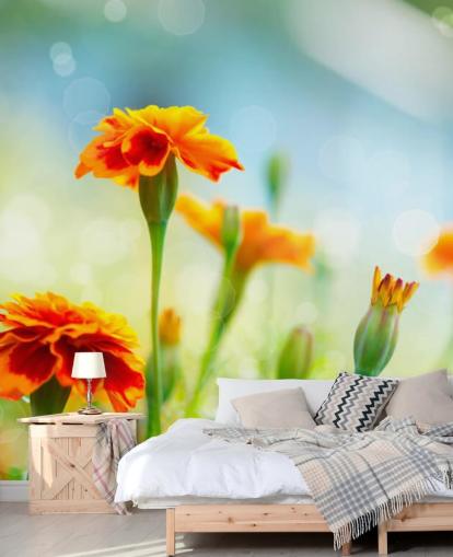 Orange Blumen-Tapete