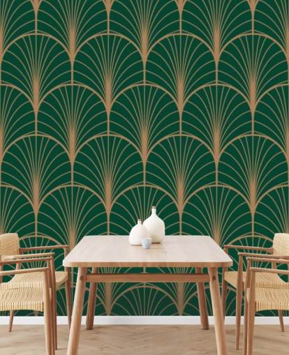 Carta da parati Art Deco verde smeraldo