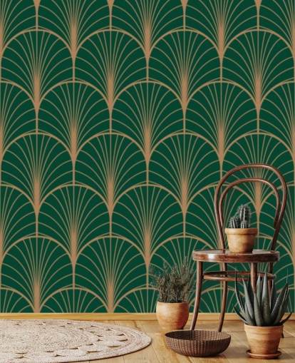 Papel pintado Art Deco verde esmeralda