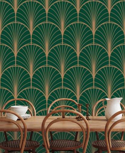 Papel pintado Art Deco verde esmeralda