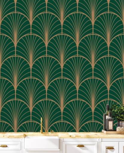 Papel pintado Art Deco verde esmeralda Papel pintado Art Deco verde esmeralda