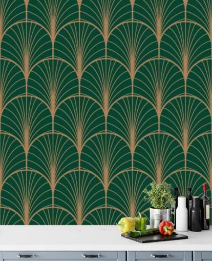 Smaragdgroen Art Deco behang