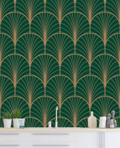 Papel pintado Art Deco verde esmeralda