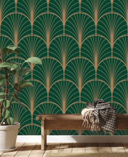 Papier peint Art Déco vert émeraude Papier peint Art Déco vert émeraude
