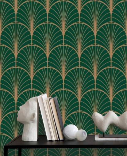 Emerald Green Art Deco Wallpaper