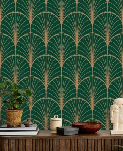 Papel pintado Art Deco verde esmeralda