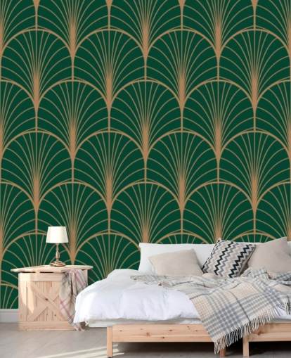Emerald Green Art Deco Wallpaper