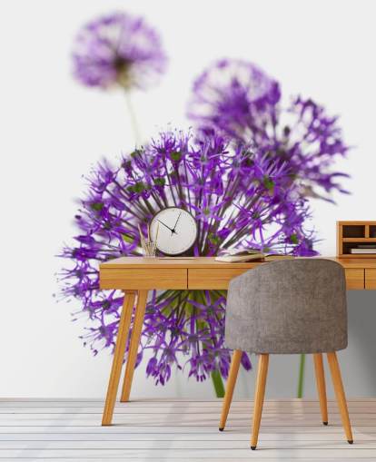 lilla allium blomst tæt op tapet