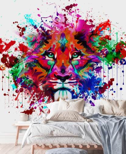 colorful customizable graffiti wallpaper mural called Lion Graffiti for bedrooms and home offices