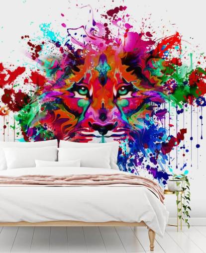 colorful customizable graffiti wallpaper mural called Lion Graffiti for bedrooms and home offices