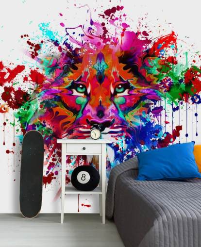 färgglad anpassningsbar graffiti tapet väggmålning som heter Lion Graffiti för sovrum och hemmakontor