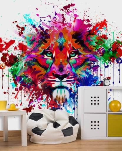 colourul graffiti of a lions face wallpaper