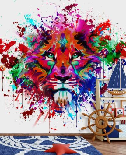 colourful customisable graffiti wallpaper mural called Lion Graffiti for bedrooms and home offices