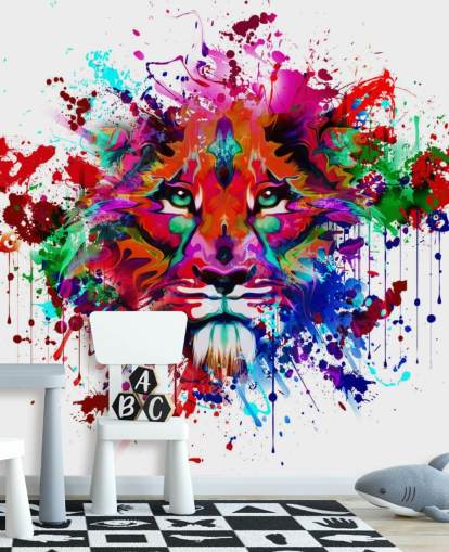 papier peint graffiti coloré et personnalisable appelé Lion Graffiti pour les chambres à coucher et les bureaux à domicile