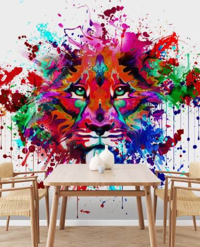 colorful customizable graffiti wallpaper mural called Lion Graffiti for bedrooms and home offices