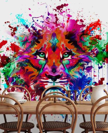 colorful customizable graffiti wallpaper mural called Lion Graffiti for bedrooms and home offices