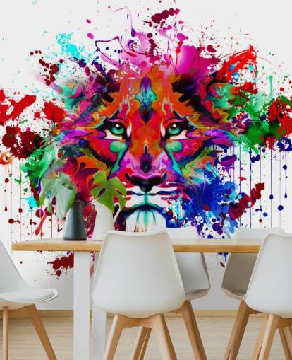 carta da parati murale colorata personalizzabile con graffiti chiamata Lion Graffiti per camere da letto e uffici domestici