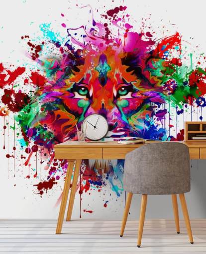 colorful customizable graffiti wallpaper mural called Lion Graffiti for bedrooms and home offices