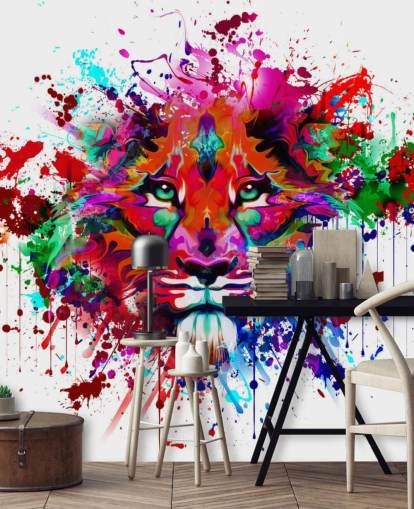 colorido mural de papel pintado de graffiti personalizable llamado Lion Graffiti para dormitorios y oficinas en casa