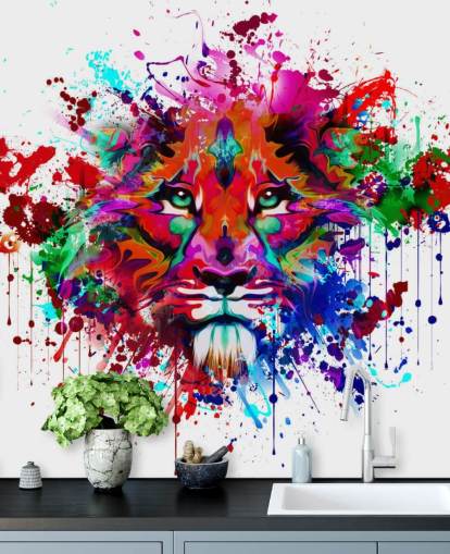 colorido mural de papel pintado de graffiti personalizable llamado Lion Graffiti para dormitorios y oficinas en casa