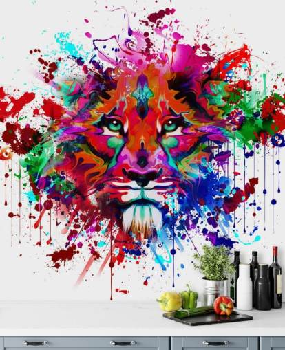 colourful customisable graffiti wallpaper mural called Lion Graffiti for bedrooms and home offices