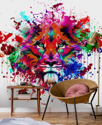 colorido mural de papel pintado de graffiti personalizable llamado Lion Graffiti para dormitorios y oficinas en casa
