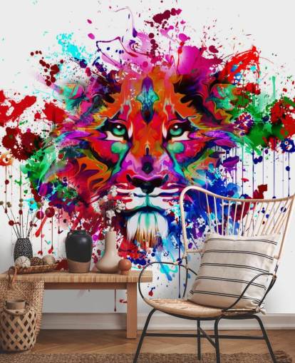 farbenfrohe, individuell gestaltbare Graffiti-Tapete namens Lion Graffiti für Schlafzimmer und Heimbüros farbenfrohe, individuell gestaltbare Graffiti-Tapete namens Lion Graffiti für Schlafzimmer und Heimbüros