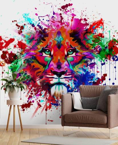 farbenfrohe, individuell gestaltbare Graffiti-Tapete namens Lion Graffiti für Schlafzimmer und Heimbüros farbenfrohe, individuell gestaltbare Graffiti-Tapete namens Lion Graffiti für Schlafzimmer und Heimbüros