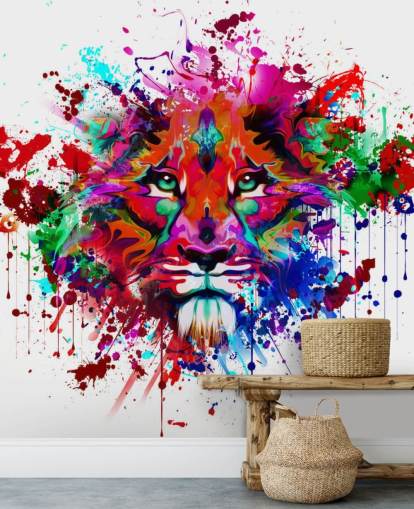 colorido mural de papel pintado de graffiti personalizable llamado Lion Graffiti para dormitorios y oficinas en casa