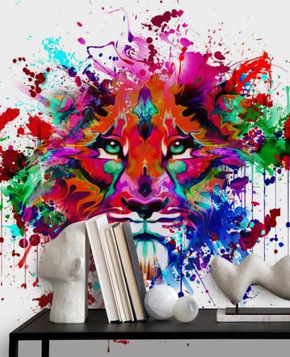 colorido mural de papel pintado de graffiti personalizable llamado Lion Graffiti para dormitorios y oficinas en casa