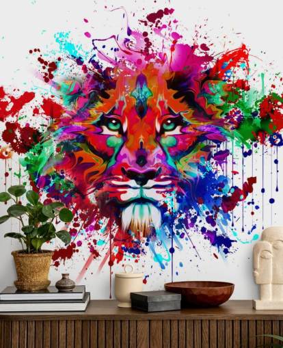 colorful customizable graffiti wallpaper mural called Lion Graffiti for bedrooms and home offices