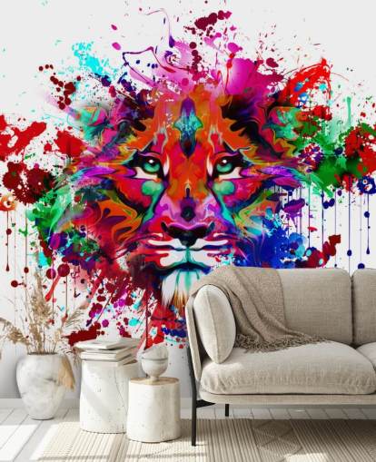 colorido mural de papel pintado de graffiti personalizable llamado Lion Graffiti para dormitorios y oficinas en casa