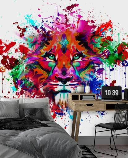 colorido mural de papel pintado de graffiti personalizable llamado Lion Graffiti para dormitorios y oficinas en casa