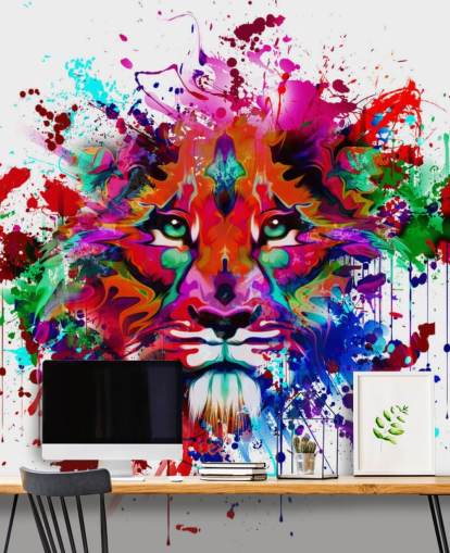 colorido mural de papel pintado de graffiti personalizable llamado Lion Graffiti para dormitorios y oficinas en casa